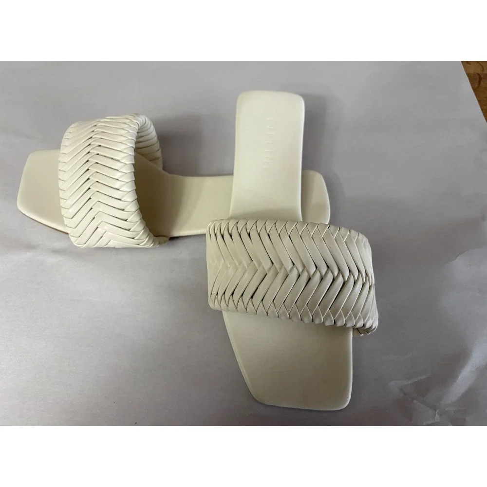 Billini Feva Woven Slide Sandals Cream Bone‎ Square Toe Flat Braided Strap 9